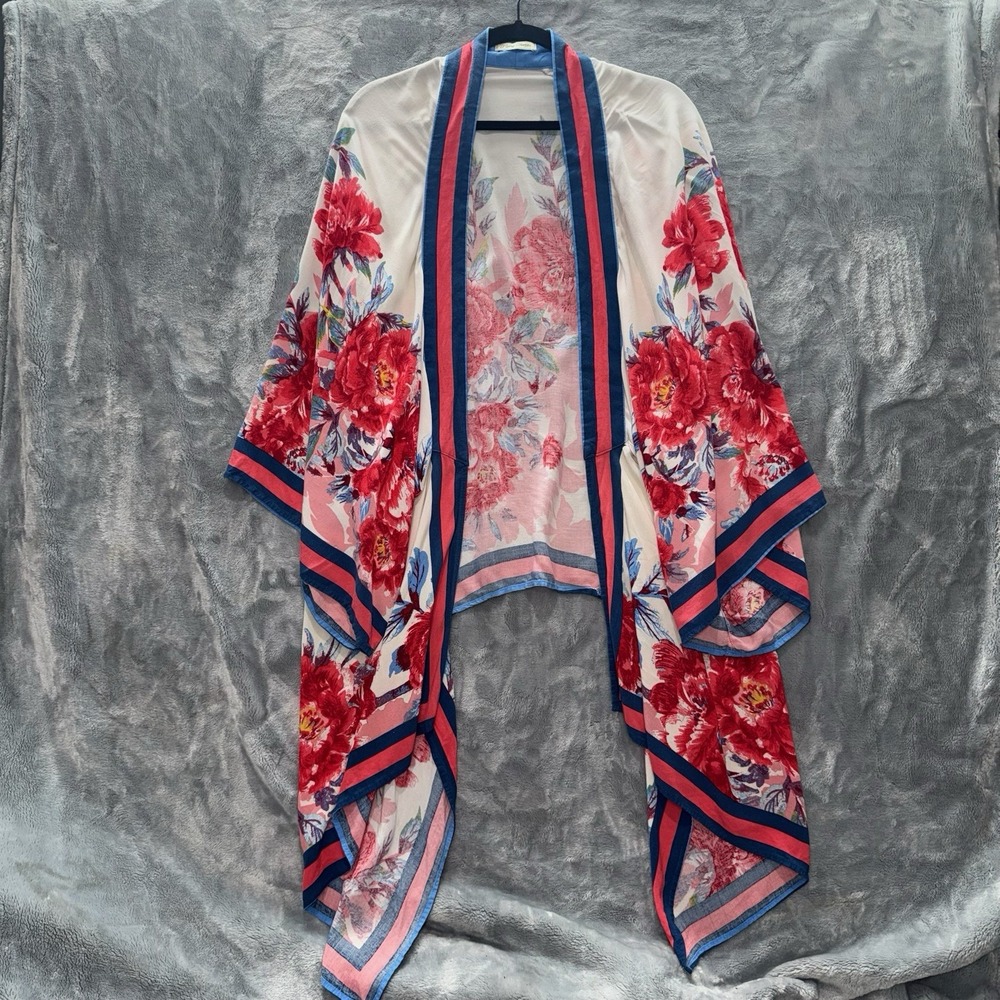 Flying Tomato Floral Kimono Cardigan Red Boho Festival Open Front Size S/M Rayon